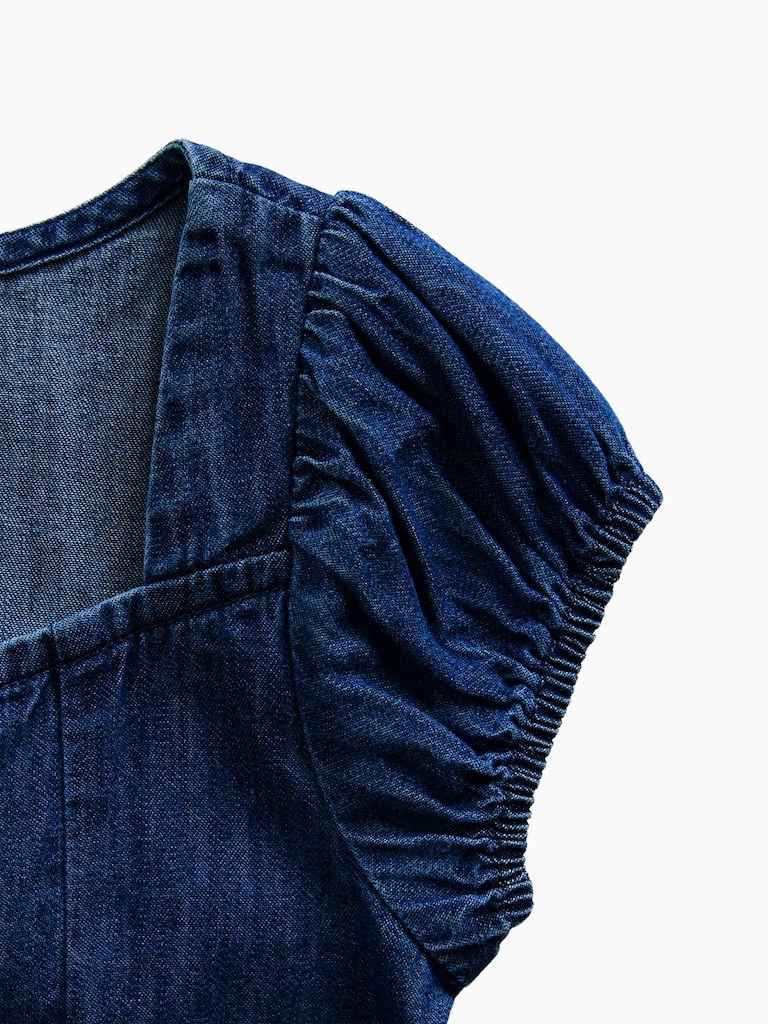 Kids Denim Puff-Sleeve Button-Front top