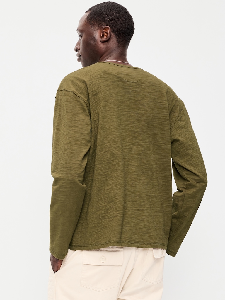 Long-Sleeve Slub-Knit Henley T-Shirt