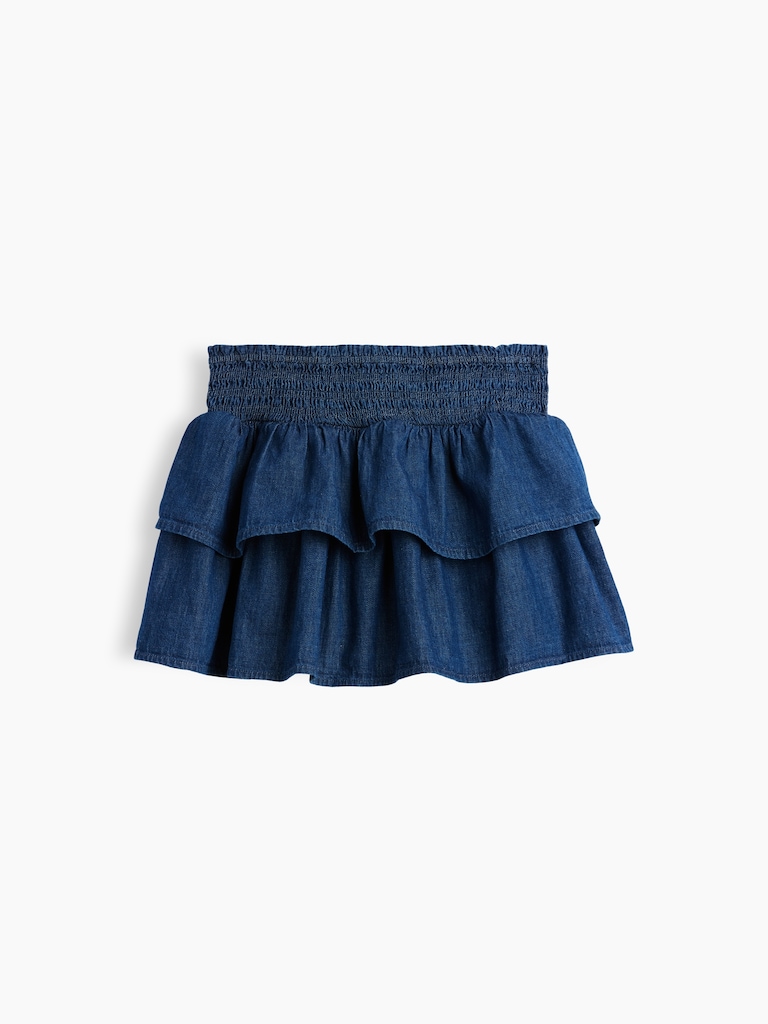 Kids Denim Smocked Mini Skort
