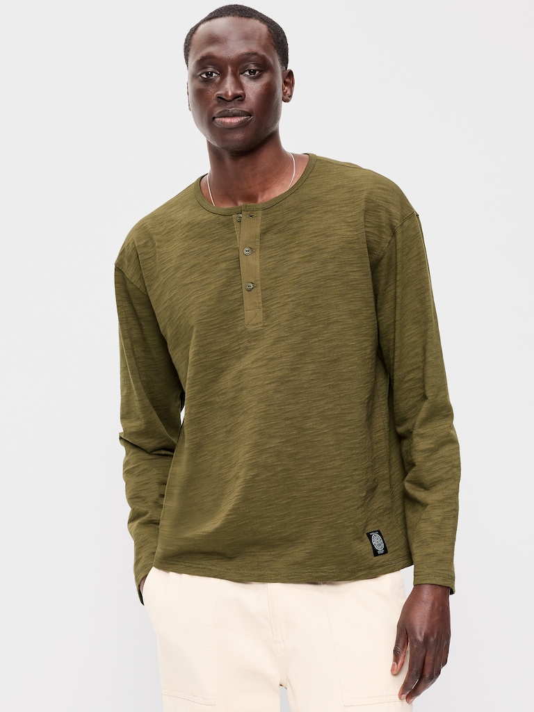 Long-Sleeve Slub-Knit Henley T-Shirt