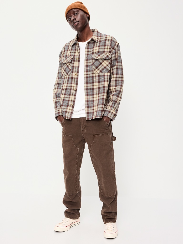 Long-Sleeve Heavyweight Plaid Flannel Pocket Shirt