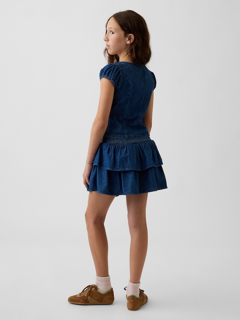Kids Denim Smocked Mini Skort