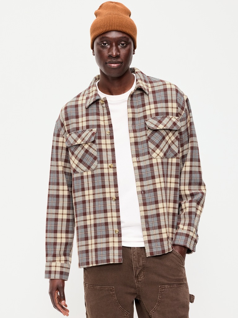 Long-Sleeve Heavyweight Plaid Flannel Pocket Shirt