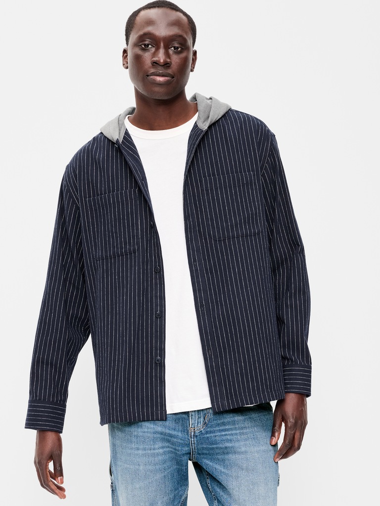 Long-Sleeve Flannel Hooded Shirt
