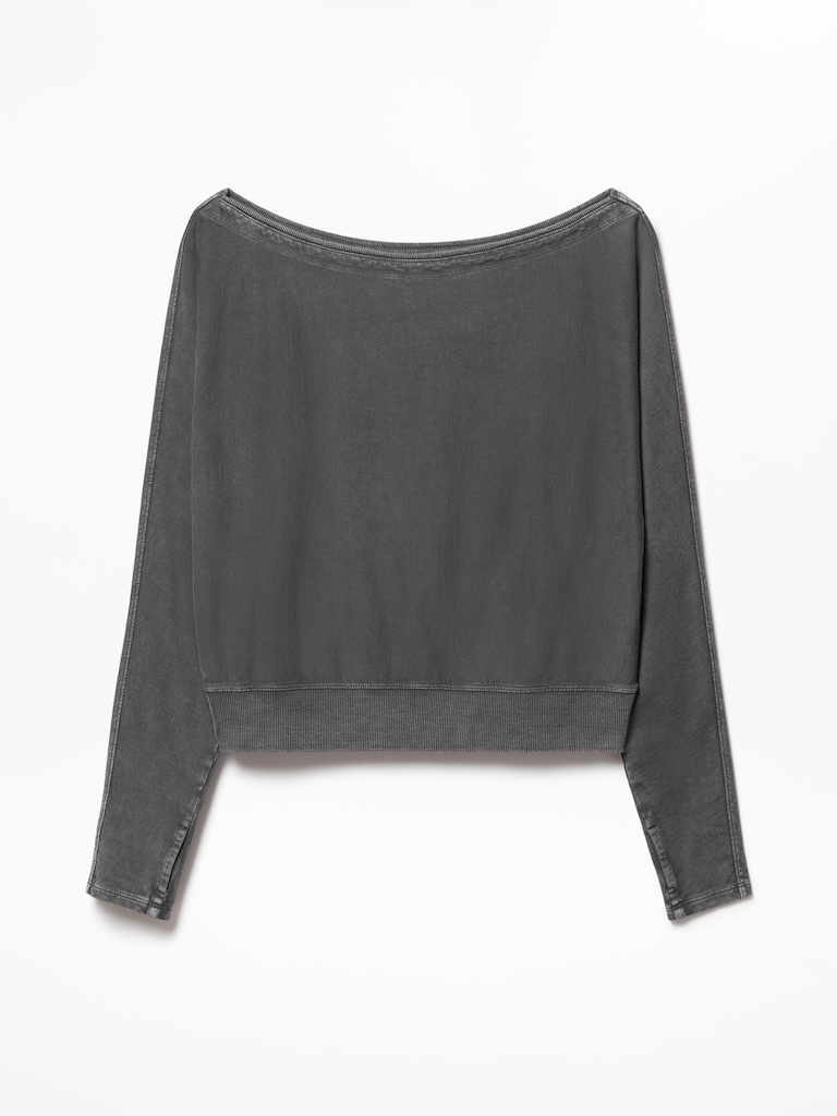 Airy Cotton Terry Snow Wash Boat Neck Sweatshirt
