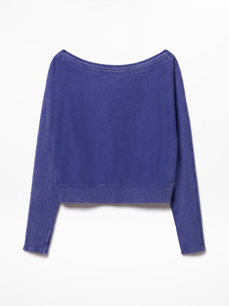 Airy Cotton Terry Snow Wash Boat Neck Sweatshirt