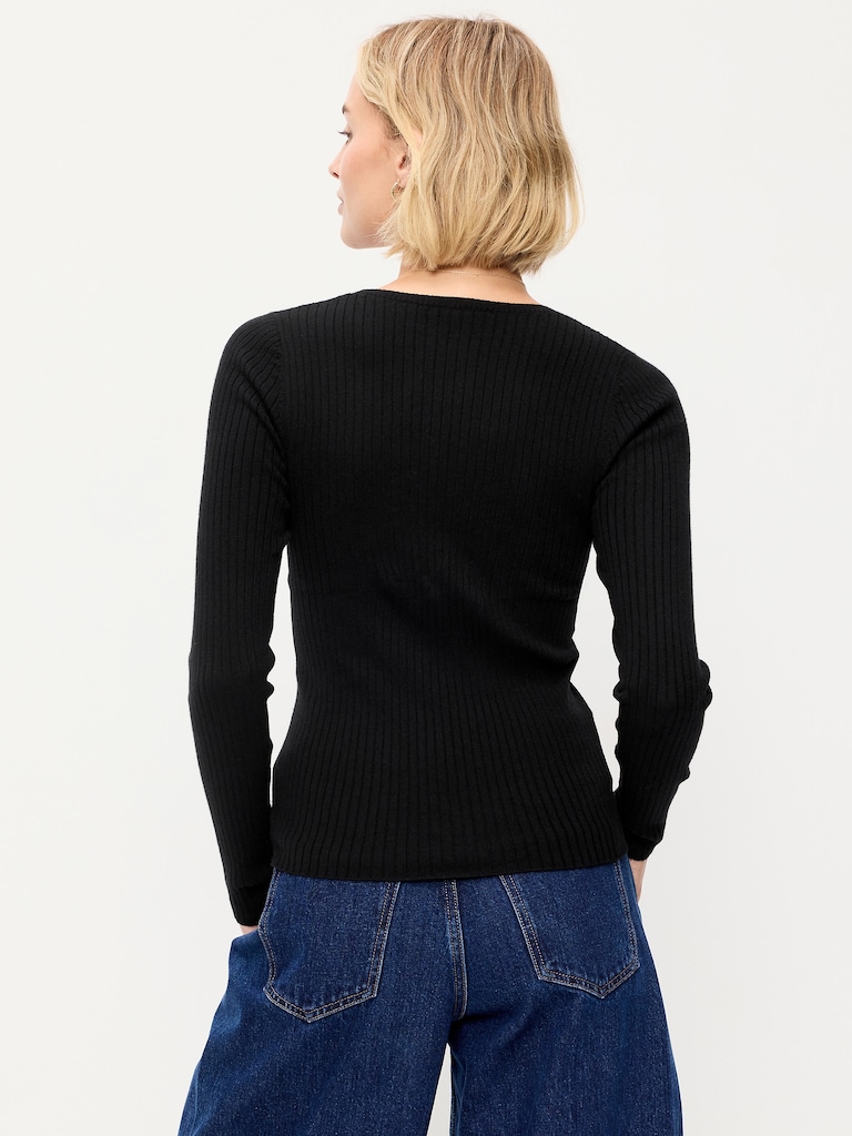 Crew-Neck Long-Sleeve Ribbed Top