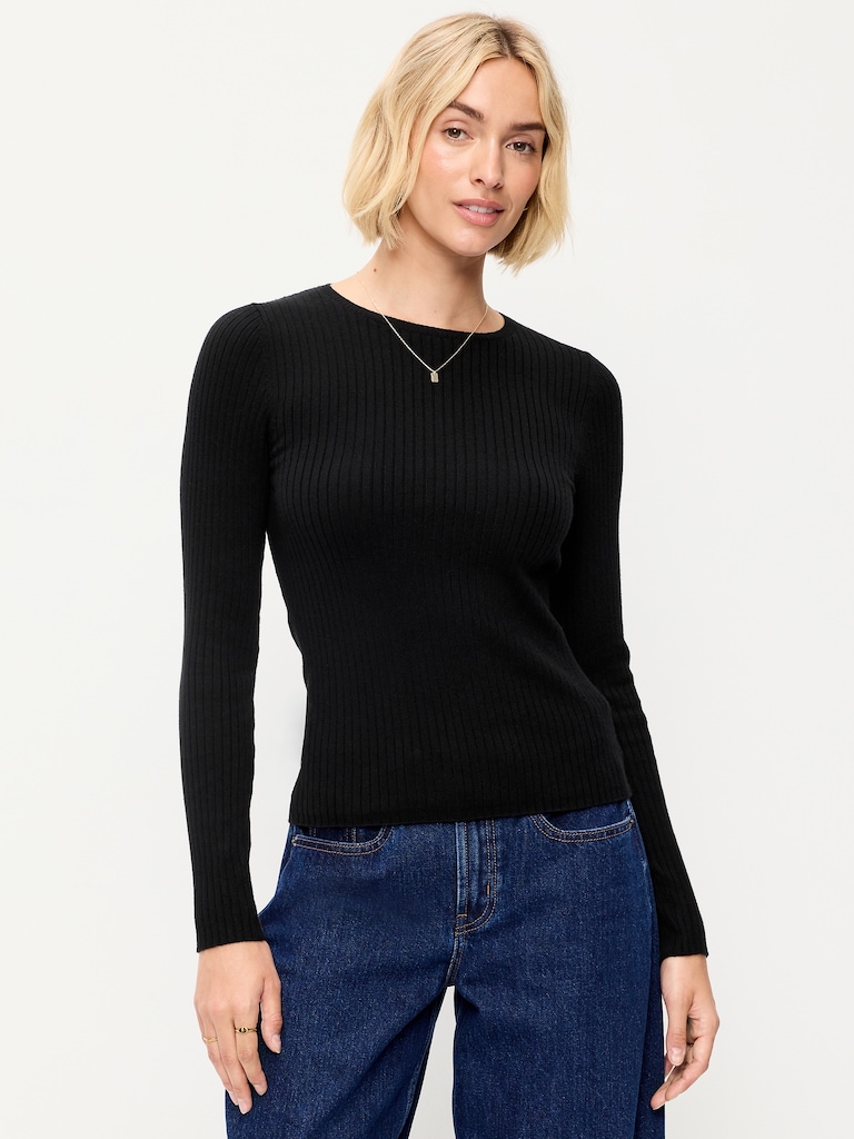 Crew-Neck Long-Sleeve Ribbed Top