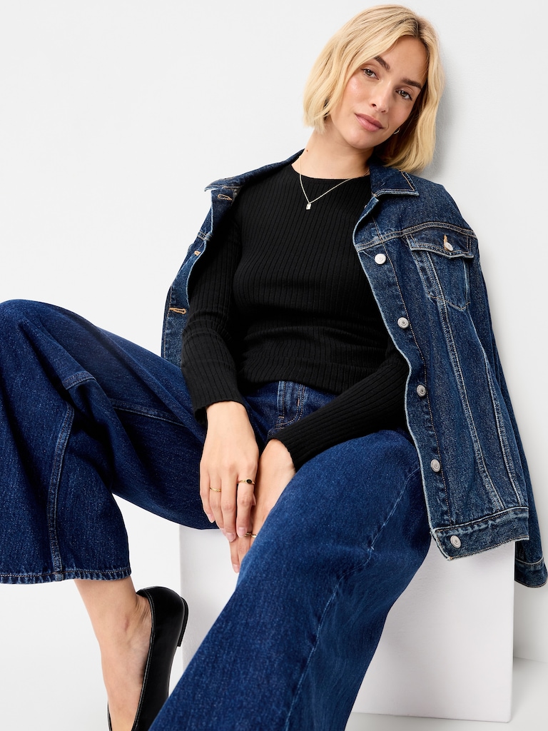 Crew-Neck Long-Sleeve Ribbed Top