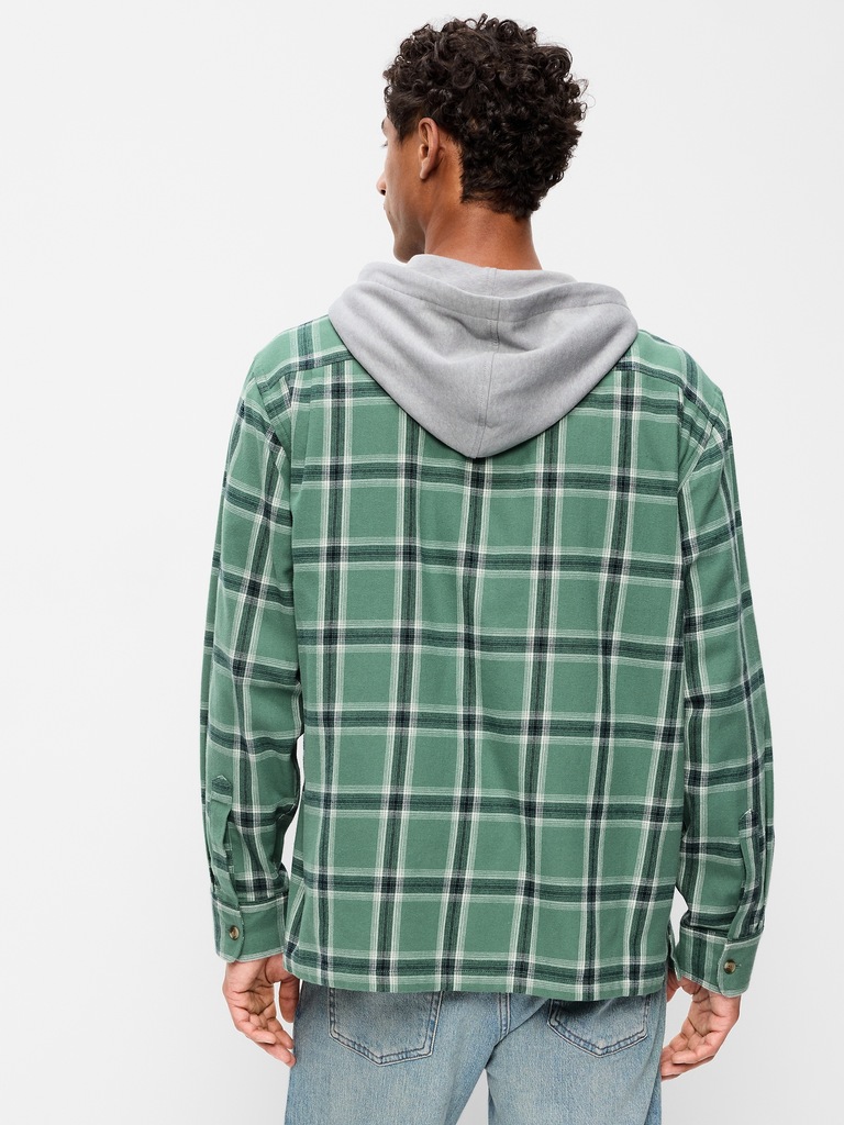 Long-Sleeve Flannel Hooded Shirt