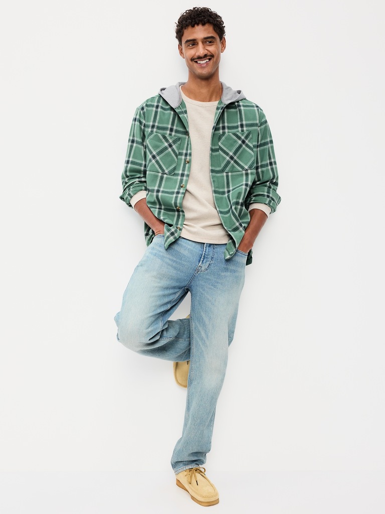 Long-Sleeve Flannel Hooded Shirt