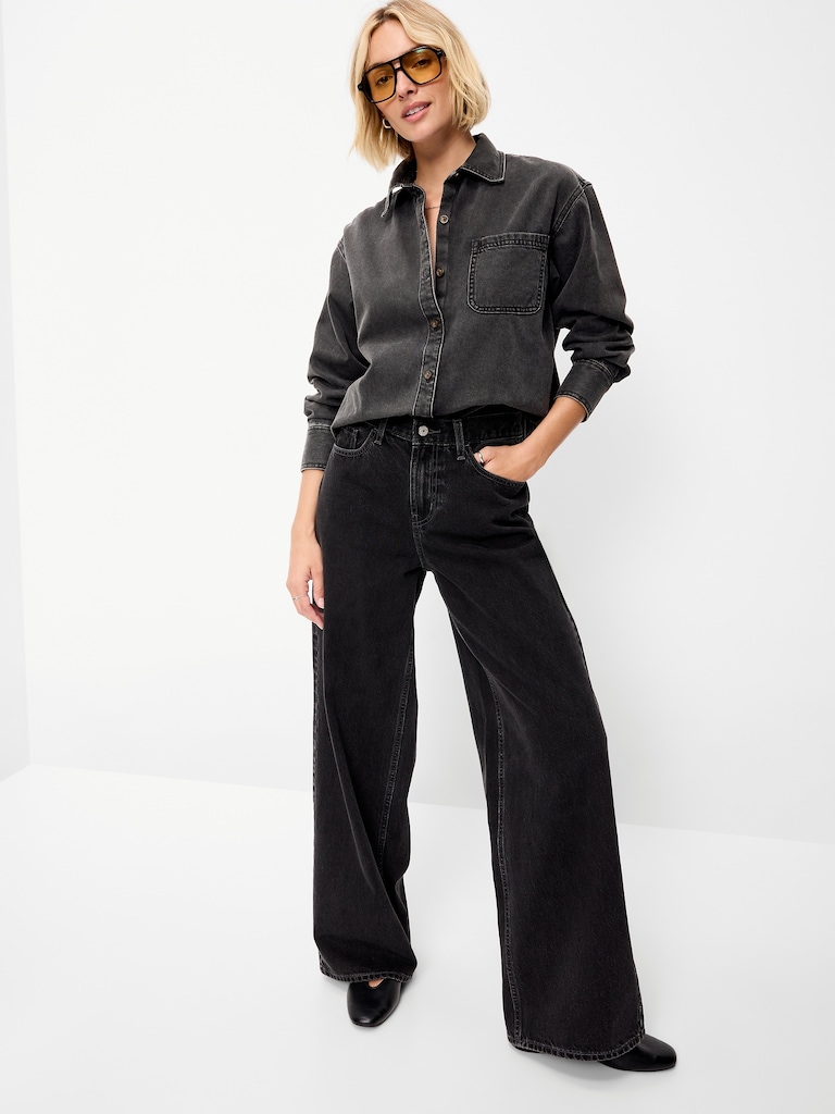 Oversized Boyfriend Button-Down Jean Shirt