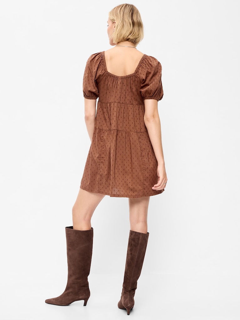 Puff-Sleeve Swing Mini Dress