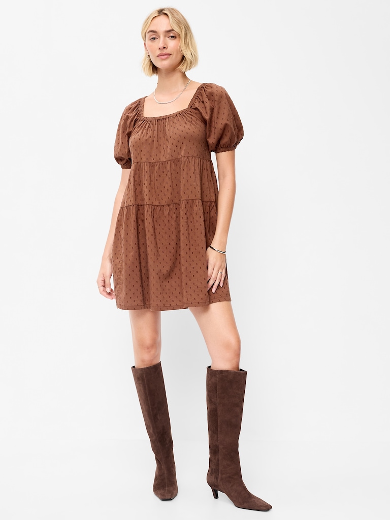 Puff-Sleeve Swing Mini Dress