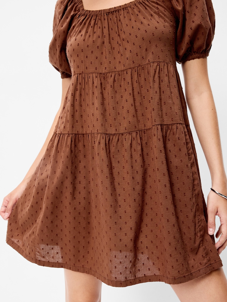 Puff-Sleeve Swing Mini Dress