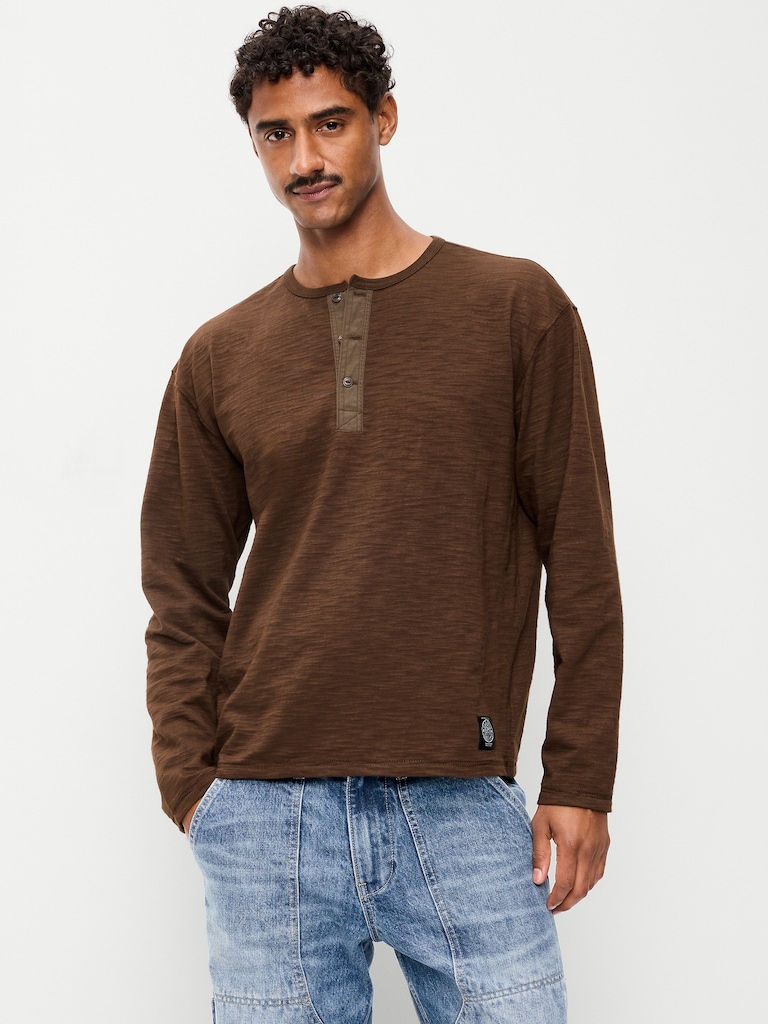 Long-Sleeve Slub-Knit Henley T-Shirt