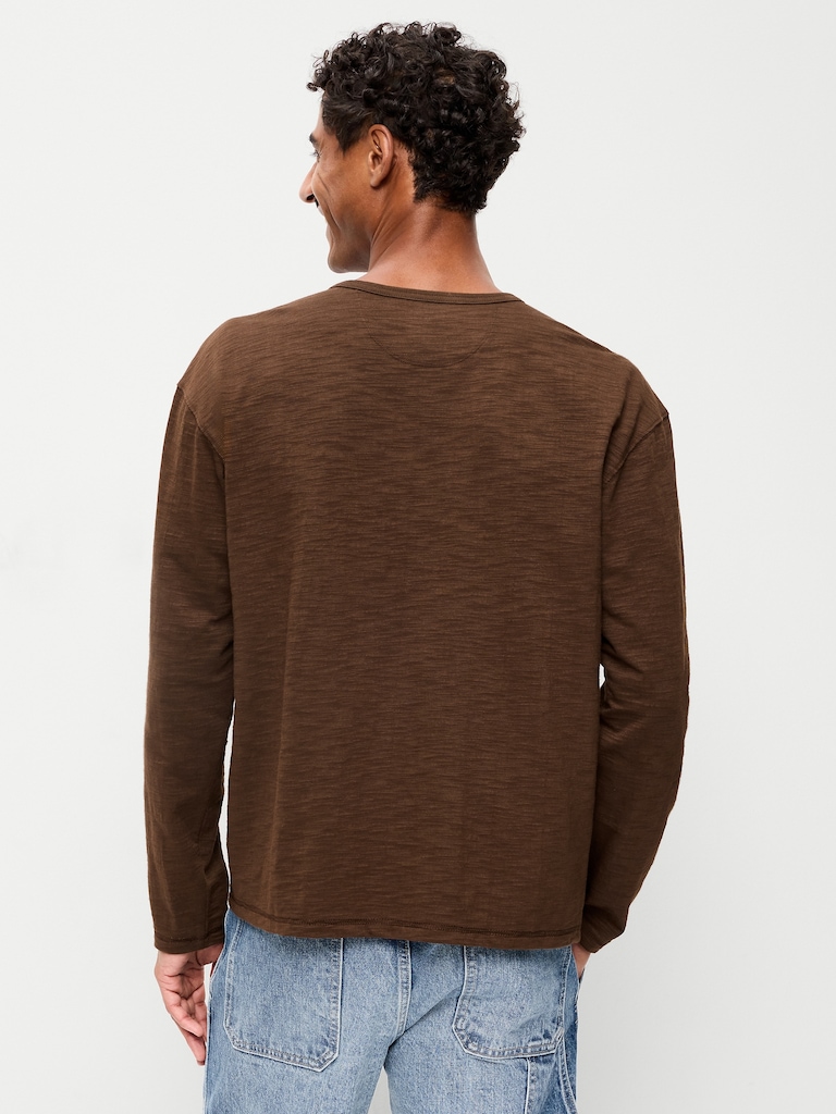 Long-Sleeve Slub-Knit Henley T-Shirt
