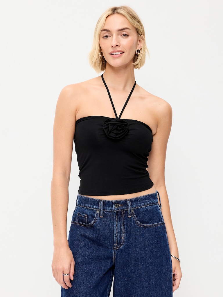 Tie-Neck Rosette Tube Top