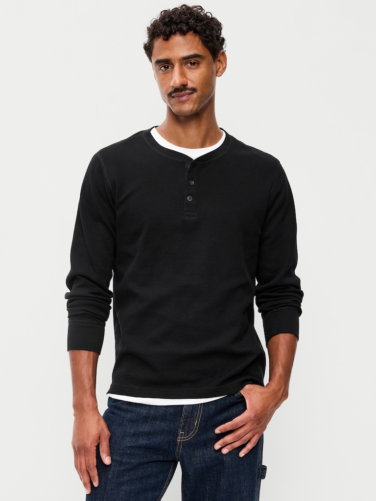 Long-Sleeve Waffle Henley T-Shirt