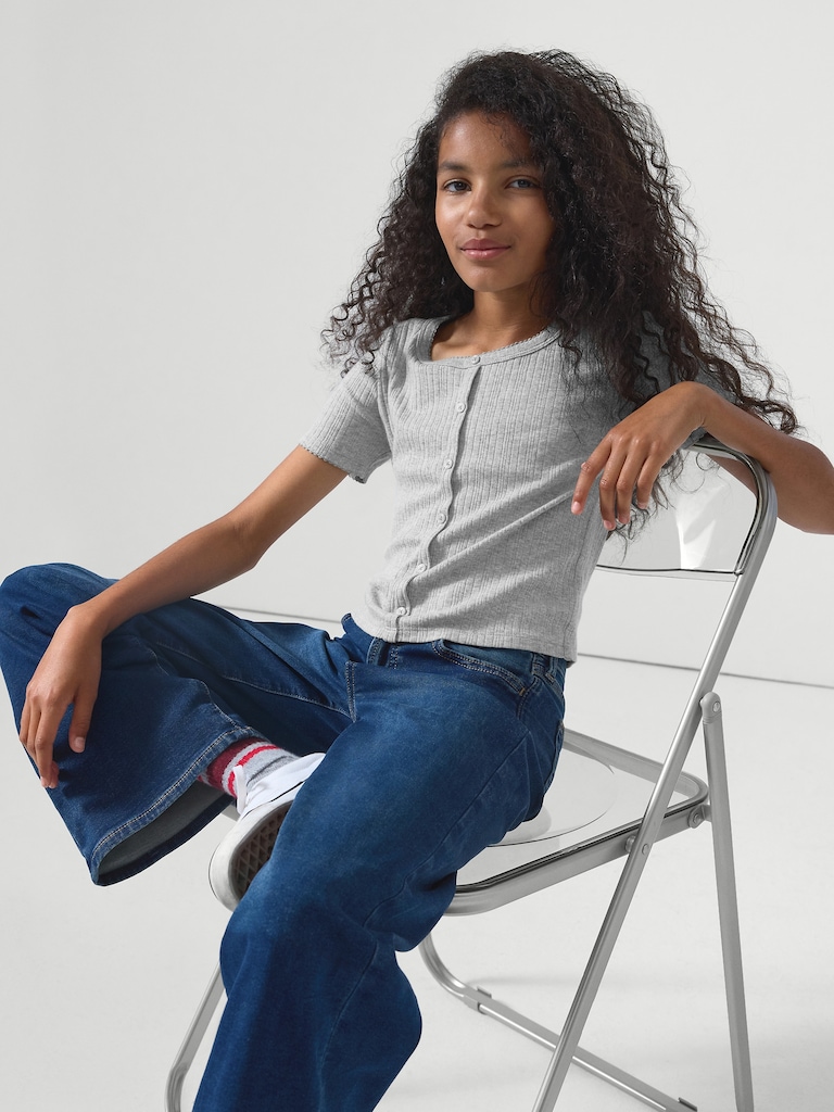 Kids Ribbed Button-Front Top