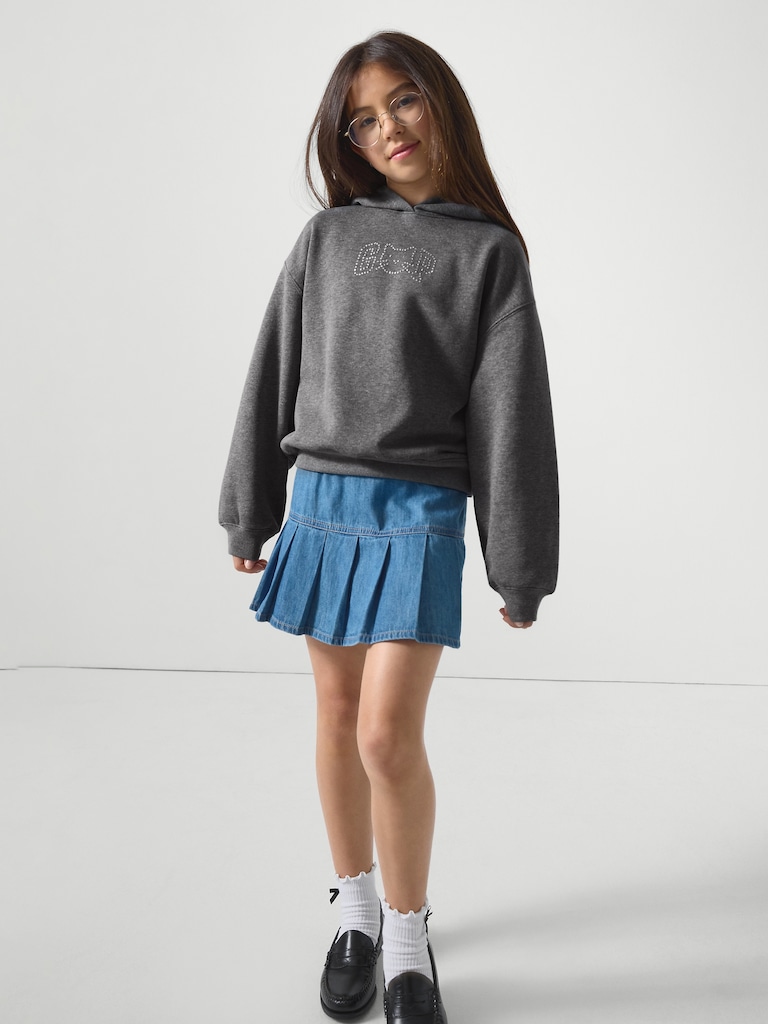 Kids Pull-On Pleated Denim Skirt