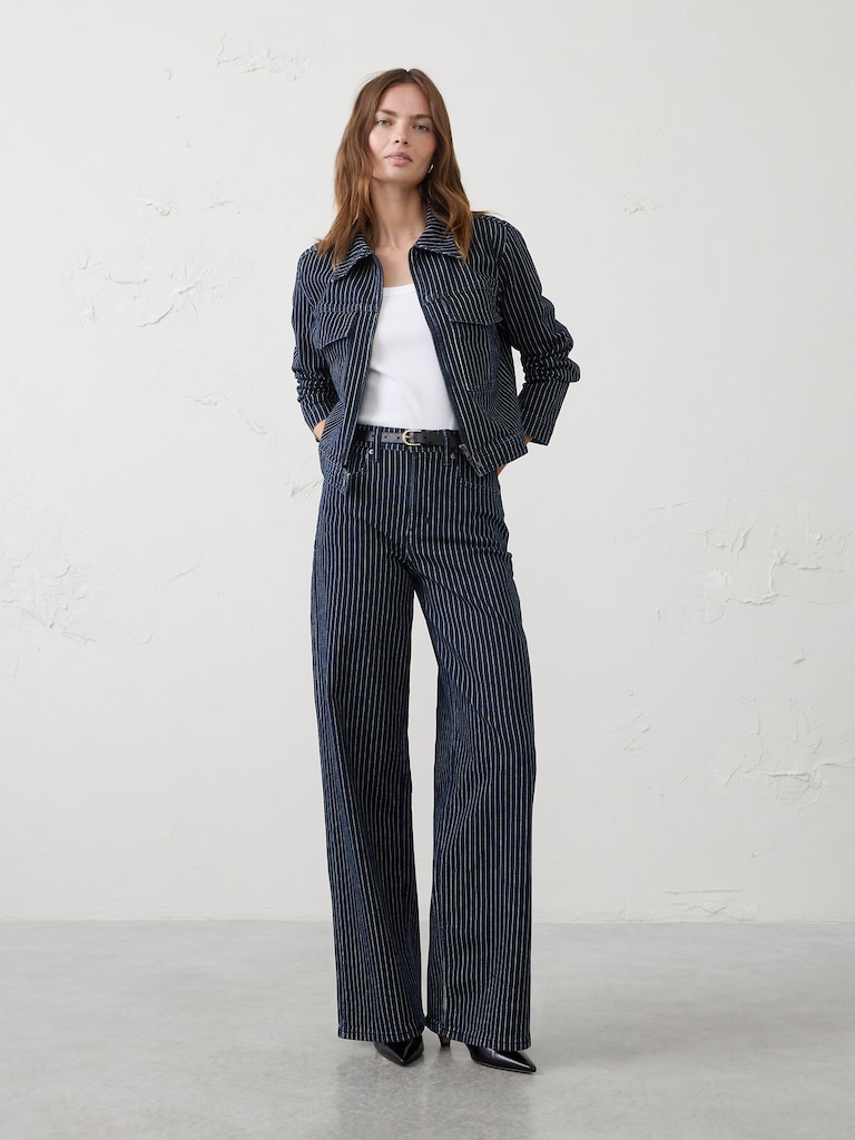Denim Pinstriped Cropped Jacket
