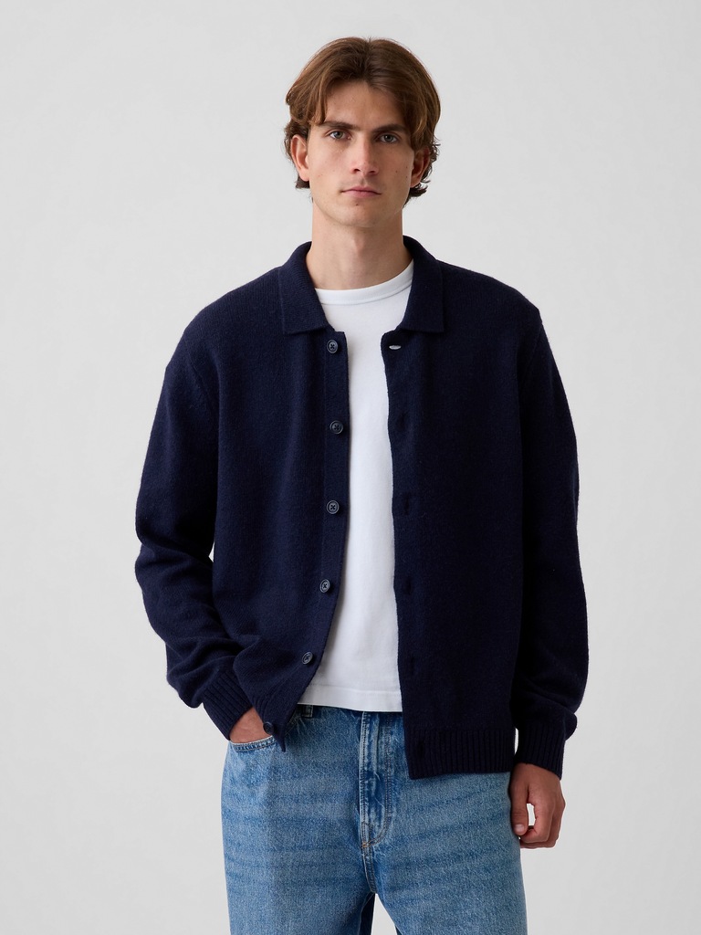 Relaxed Polo Cardigan Sweater