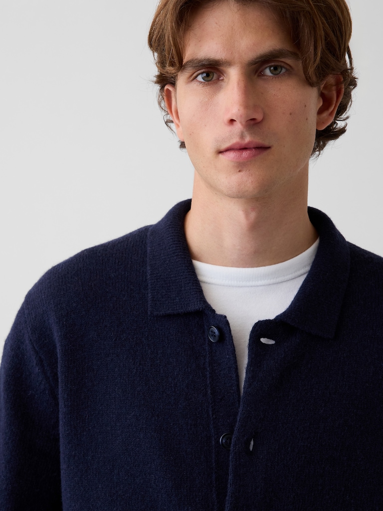 Relaxed Polo Cardigan Sweater