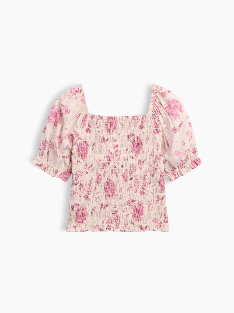 Kids Puff Sleeve Smocked Peplum Top