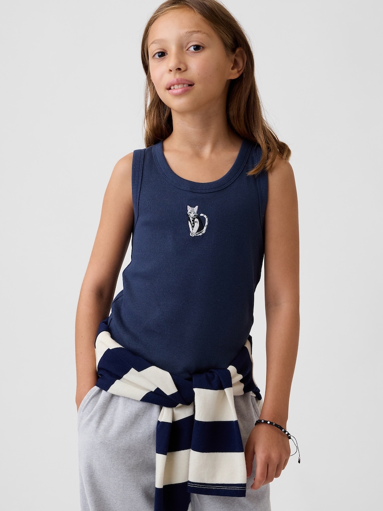 Kids Rib Embroidered Graphic Tank Top