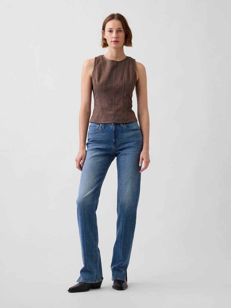 Seamed Twill Crop Shell Top