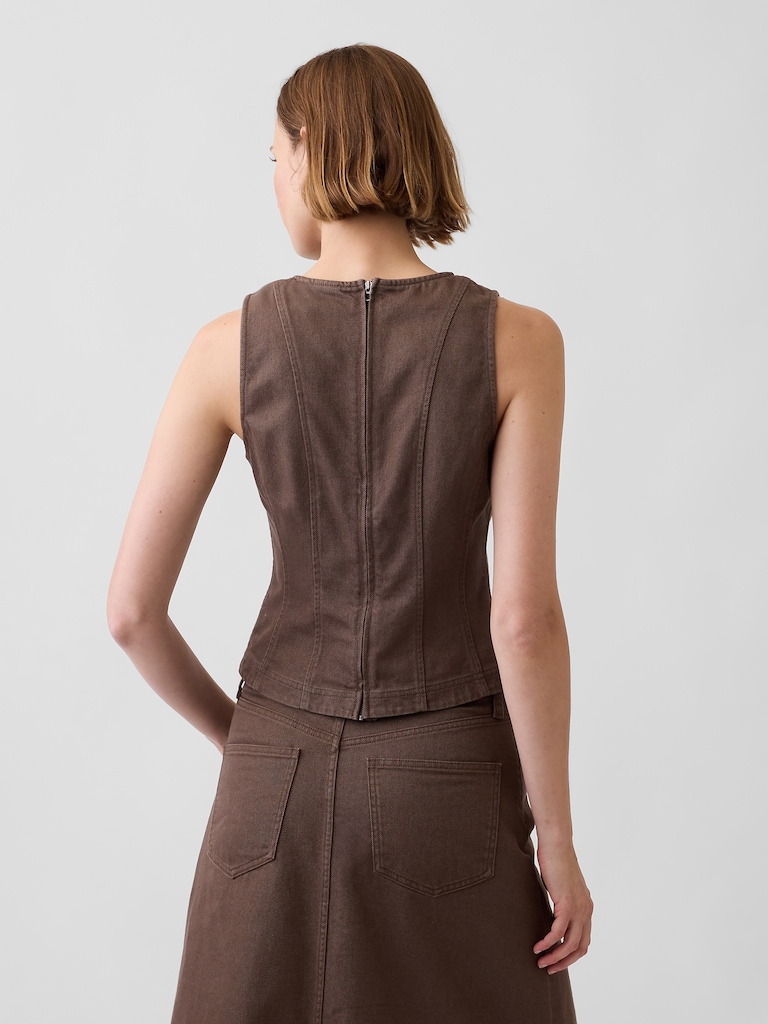 Seamed Twill Crop Shell Top
