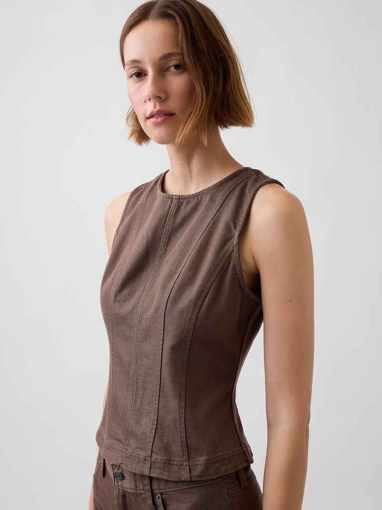 Seamed Twill Crop Shell Top