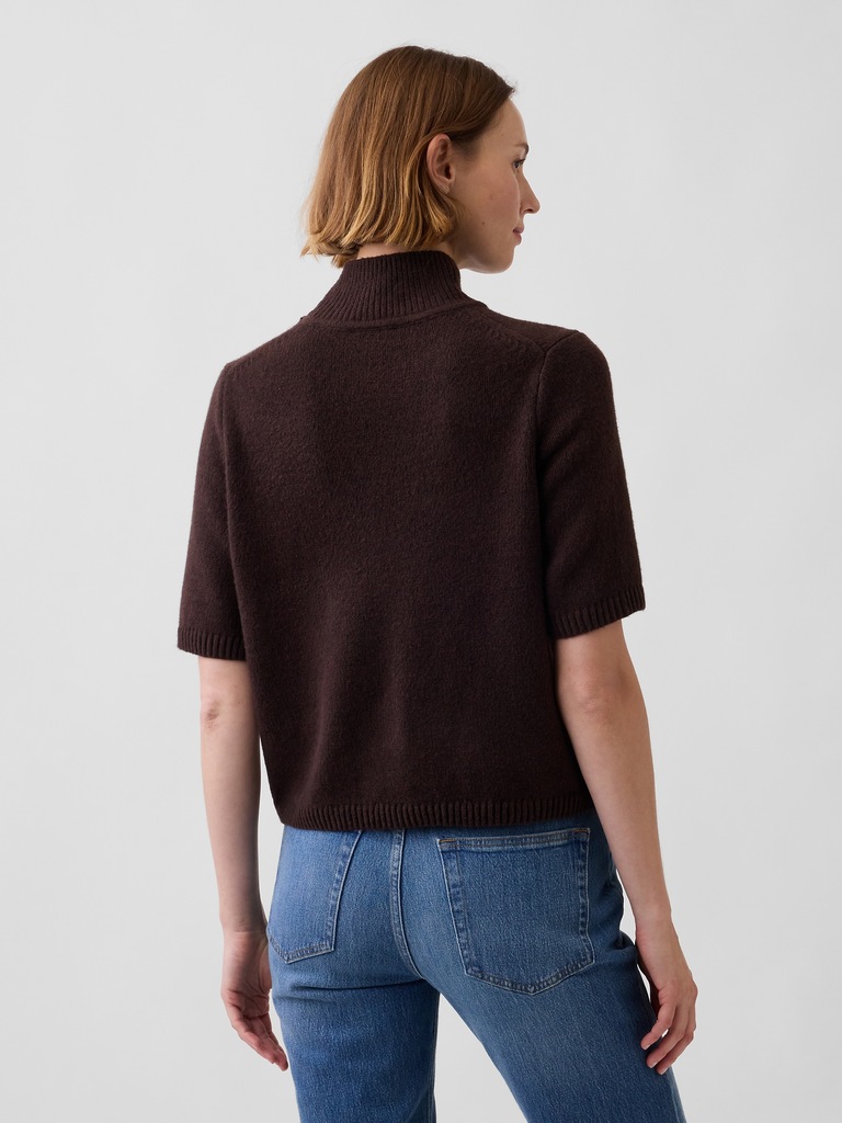 CashSoft Mockneck Elbow-Sleeve Sweater