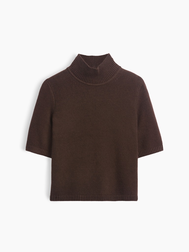 CashSoft Mockneck Elbow-Sleeve Sweater