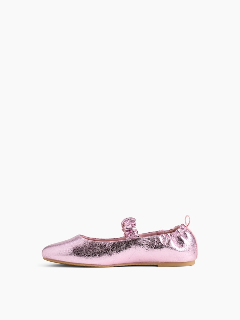 Kids Metallic Ruched Vegan Leather Flats