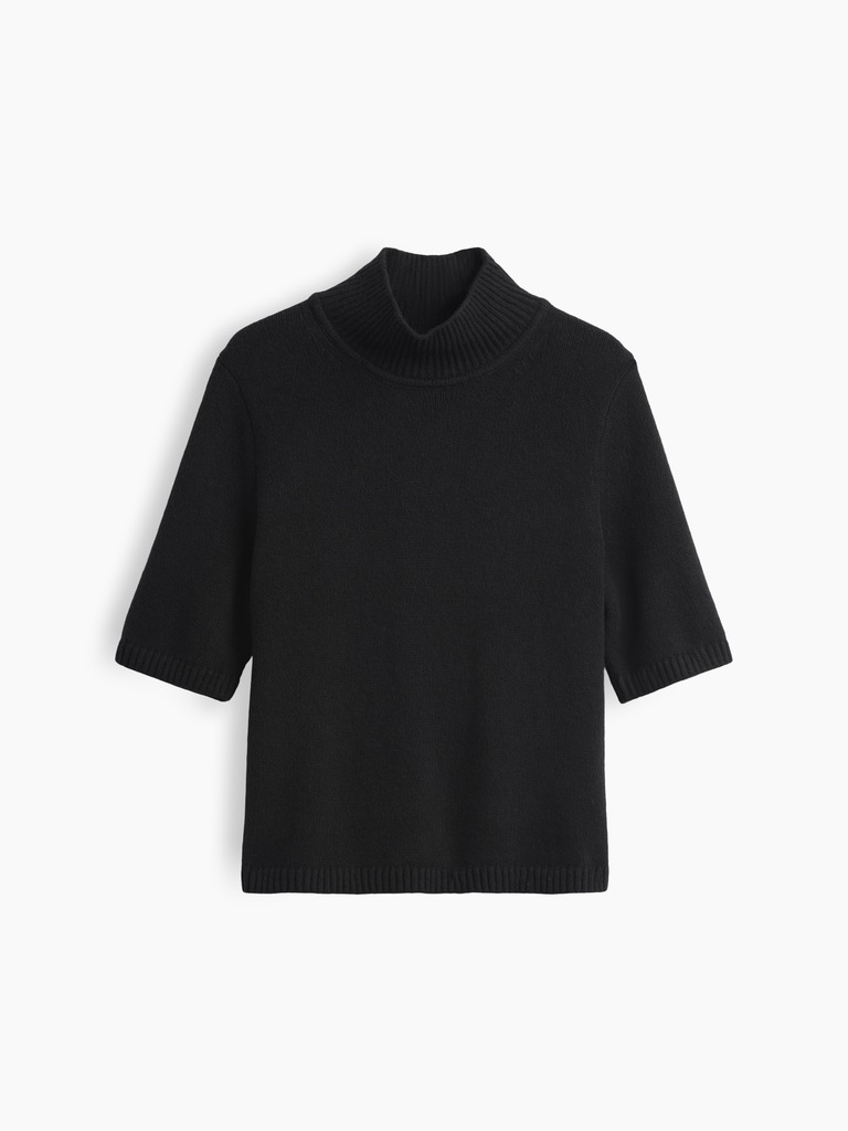 CashSoft Mockneck Elbow-Sleeve Sweater