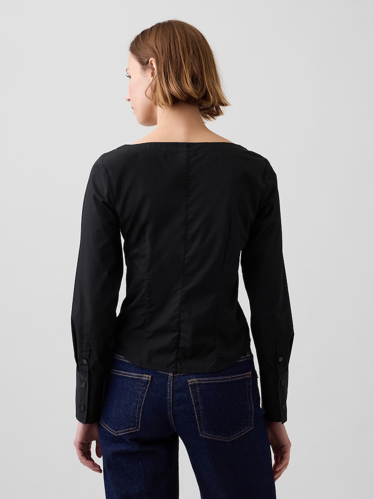Organic Cotton Poplin Scoop Neck Top