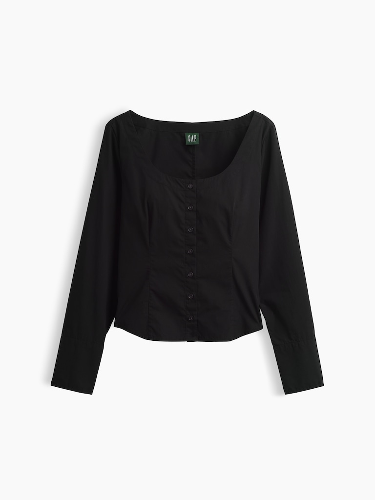 Organic Cotton Poplin Scoop Neck Top