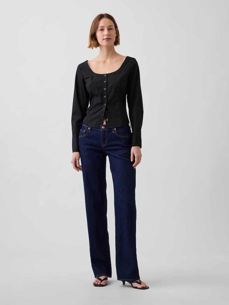 Organic Cotton Poplin Scoop Neck Top