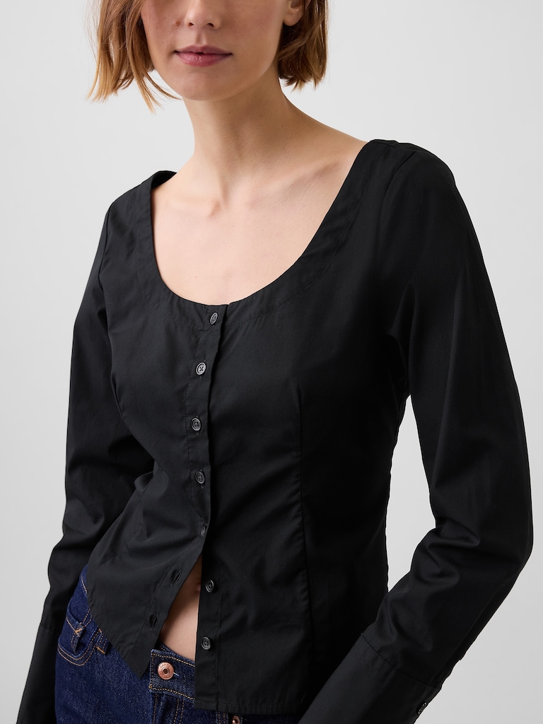 Organic Cotton Poplin Scoop Neck Top