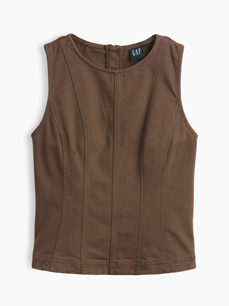Seamed Twill Crop Shell Top