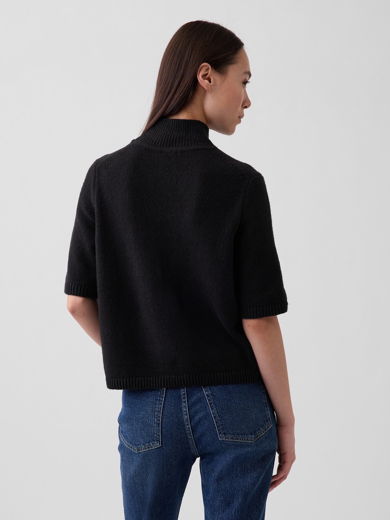 CashSoft Mockneck Elbow-Sleeve Sweater