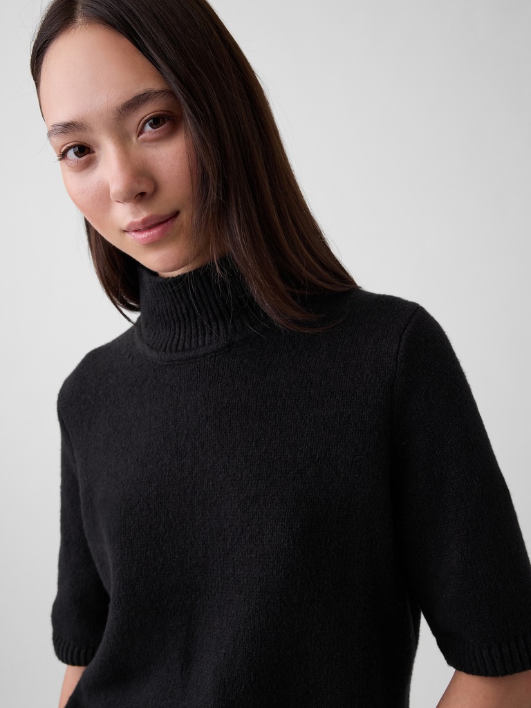 CashSoft Mockneck Elbow-Sleeve Sweater