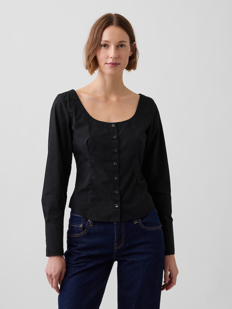 Organic Cotton Poplin Scoop Neck Top