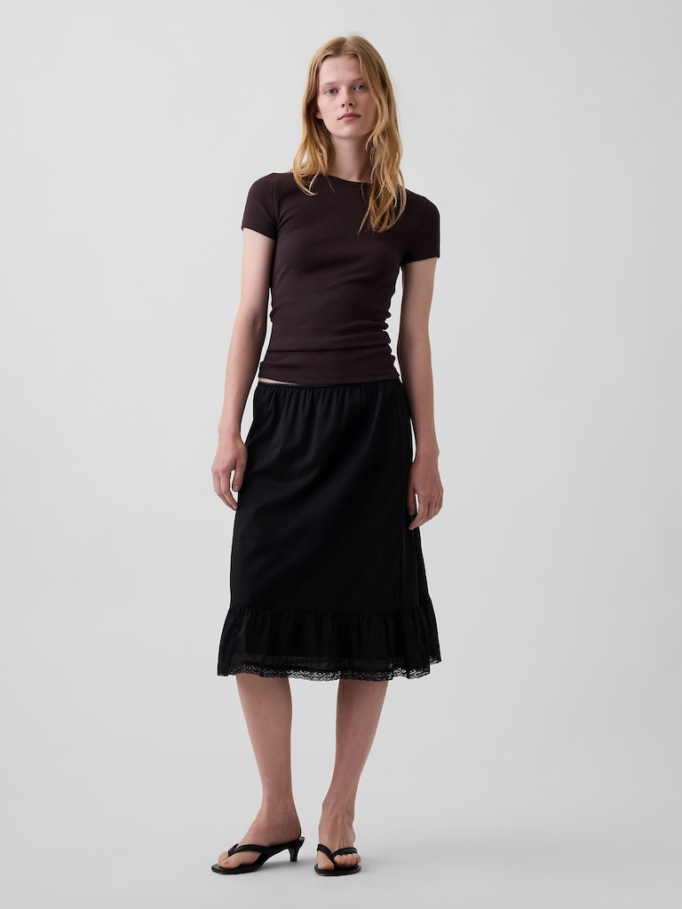 Ruffle-Hem Easy Knee-Length Skirt