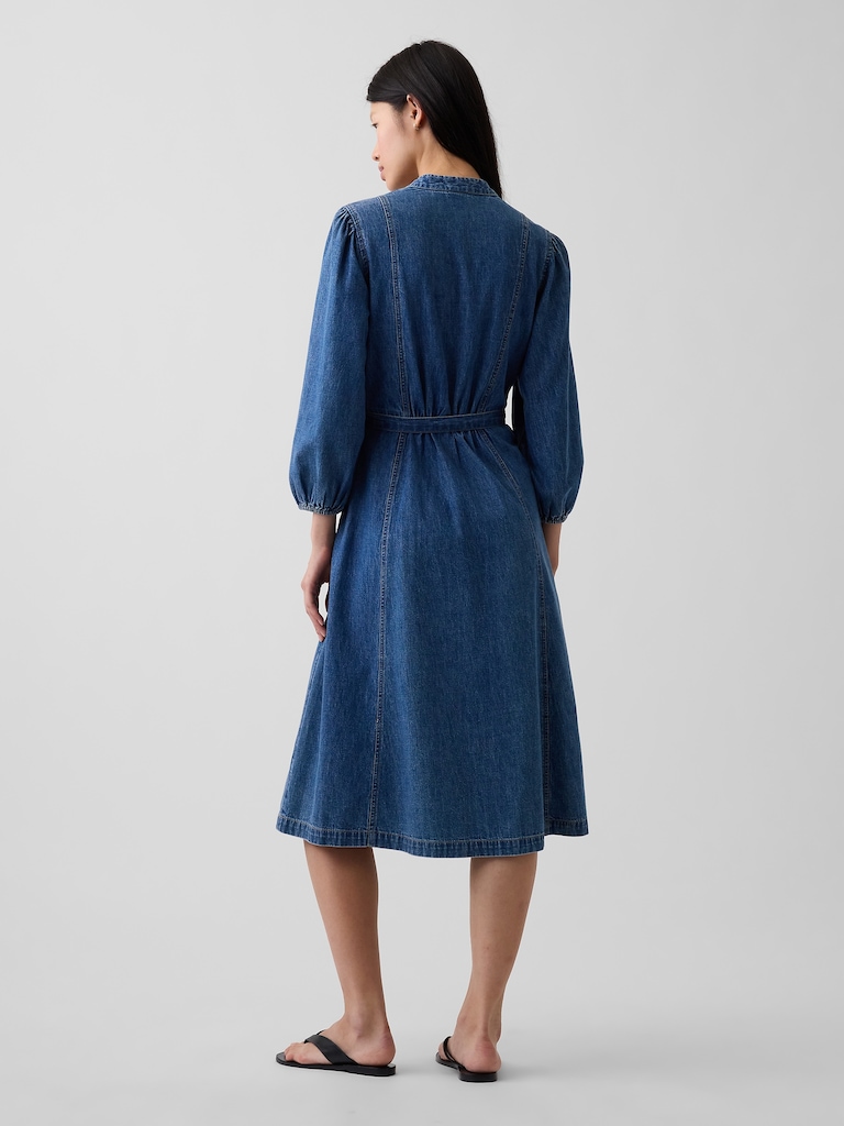 Denim Tie-Belt Midi Dress