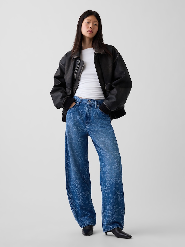 High Rise Bandana Print Barrel Jeans