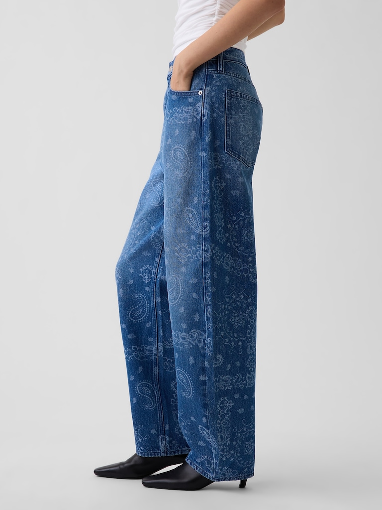 High Rise Bandana Print Barrel Jeans