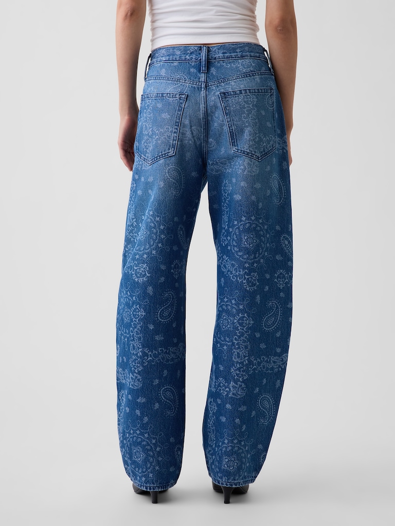 High Rise Bandana Print Barrel Jeans